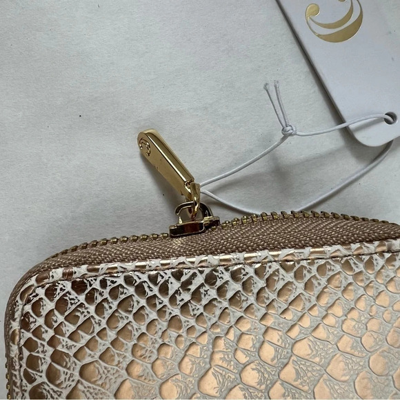 NWT - Charming Charlie Snake Skin Zip Around Wallet Gold Shimmering Clutch Bag - Picture 6 of 7